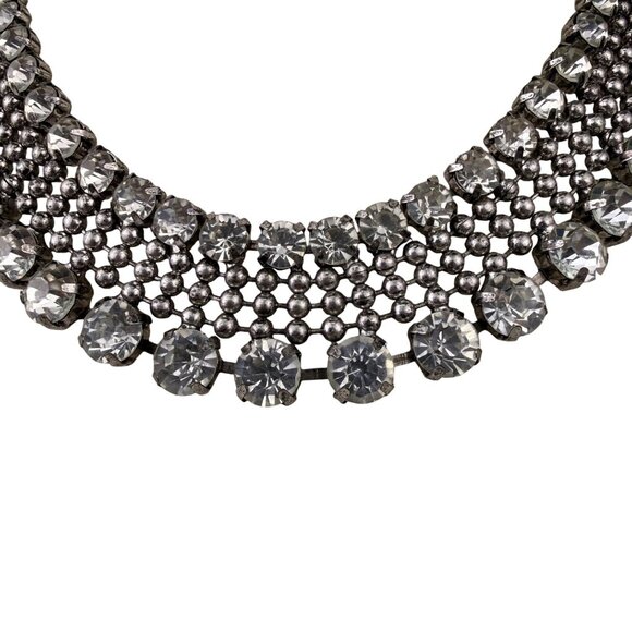 Rachel Zoe Silver Tone Metal Rhinestone Choker Necklace Box Of Style Adjustable - Picture 3 of 5